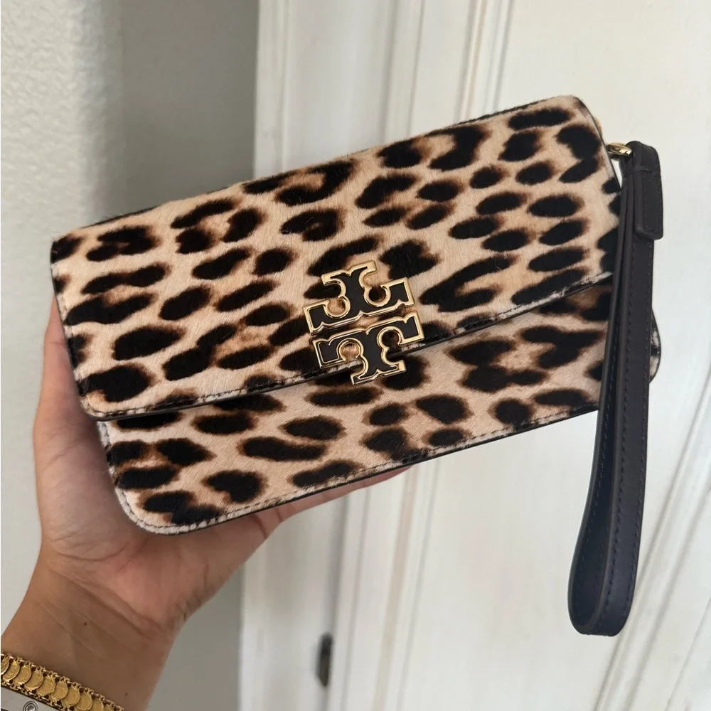 New Tory Burch Britten Haircalf Chain Wallet w. Wristlet Crossbody